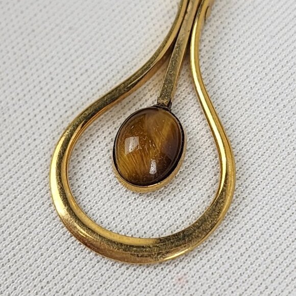Vintage Avon 14K Gold Fill Tiger Eye Teardrop Necklace - Picture 5 of 9